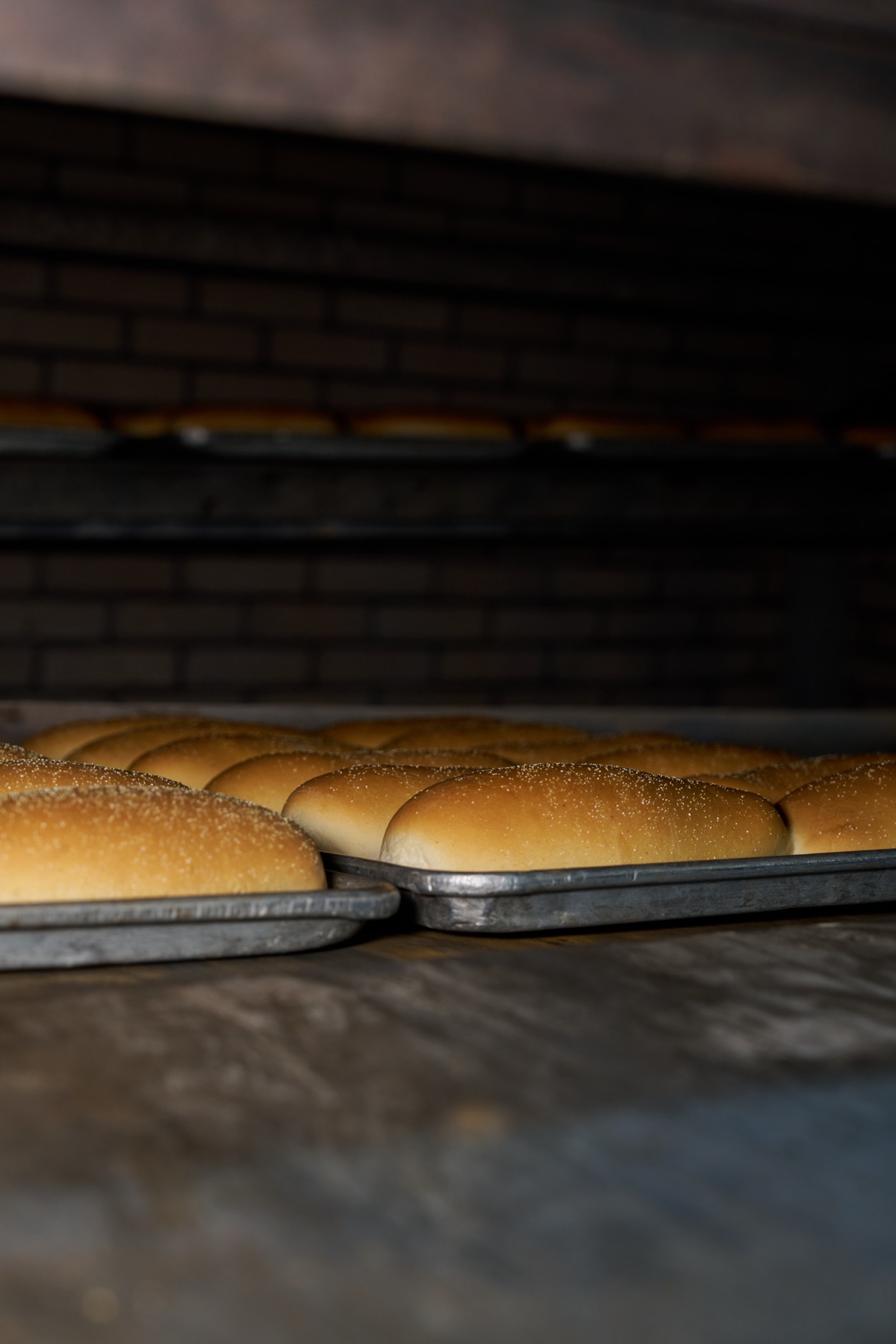 Bread baking in the hearth ovens